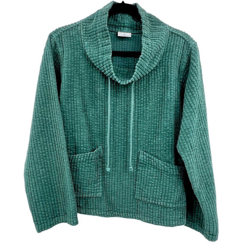 C.M.C. Color Me Cotton Wide Wale Corduroy Oversized Funnel Neck Pullover Top Vtg